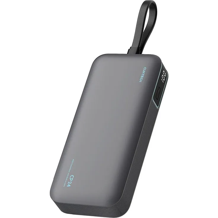 Cuktech LPB200N Powerbank, 20000mAh mit 40W Ladeleistung, integriertes USB-C-Kabel, Grau