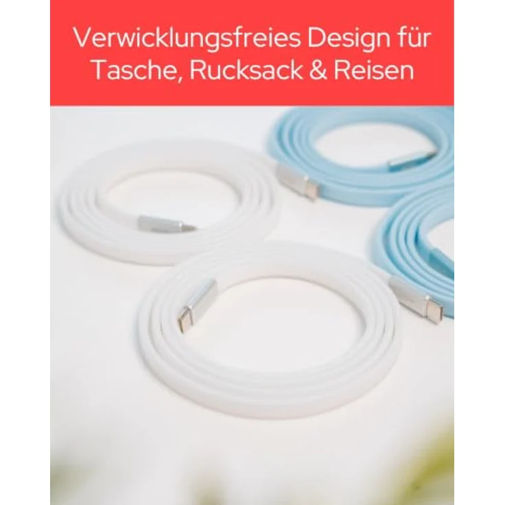 Verbatim 30274, USB C Kabel 1,2 m, USB 2.0, 0,48 Gbit/s, Weiß, Flachkabel mit Schnellladefunktion – Bild 4