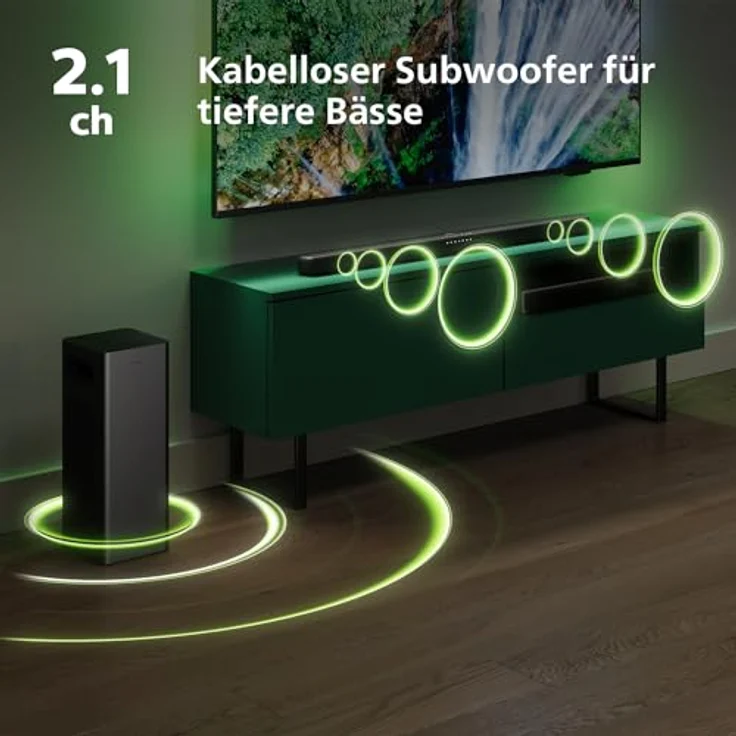 Philips TAB6309 Soundbar 2.1 mit drahtlosem Subwoofer - 2,1 Kanal 320W, DTS Virtual X, Bluetooth 5.4, HDMI ARC, optische Verbindung und USB-Konnektivität - Dunkelgrau – Bild 3