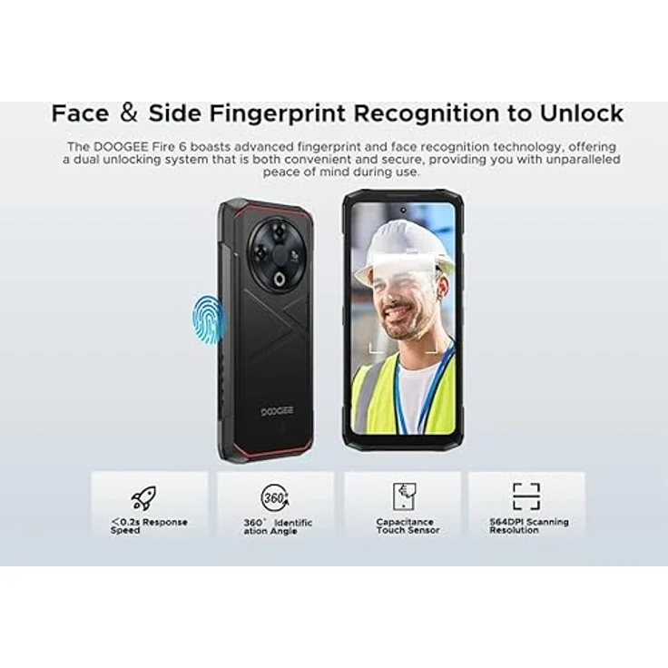 "DOOGEE Fire6 Wärmebildkamera Smartphone (6.56 Zoll, 256 GB Speicherplatz, 50 MP Kamera, 10400mAh, 16(6+10) GB+256GB, 50MP, FM/OTG) - Android 14, Unisoc T606 Octa-Core, 16GB RAM, 256GB ROM" – Bild 7