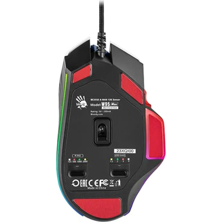 A4tech W95Max Sports Gaming Maus, Optische Kabelgebundene Gaming-Maus, USB 12 000 CPI, 8000 FPS, 250 IPS. 35G, 2000 Hz Ultrapolling (weiß/blau) – Bild 4