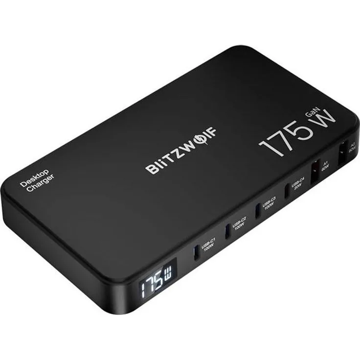 BlitzWolf BW-S30 6-in-1 Ladestation, 4xUSB-C + 2xUSB-A, 175W Schnellladegerät mit intelligentem Energiemanagement, kompakt