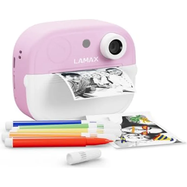 LAMAX InstaKid2 Play Blue, Kinderkamera mit Sofortdruck ohne Tinte, Digitalkamera für Fotos und Videos, Selfie-Spiegel, Spiele, USB-C, 2 Rollen Thermopapier