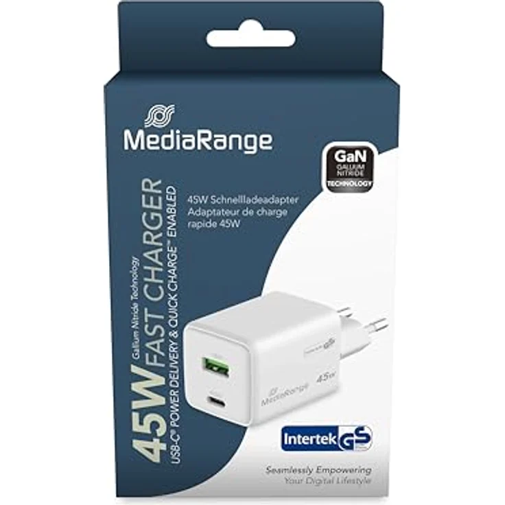 MediaRange 45W GaN Schnellladeadapter (EU-Stecker) unterstützt USB-C® Power Delivery und Quick Charge™, Weiß – Bild 2