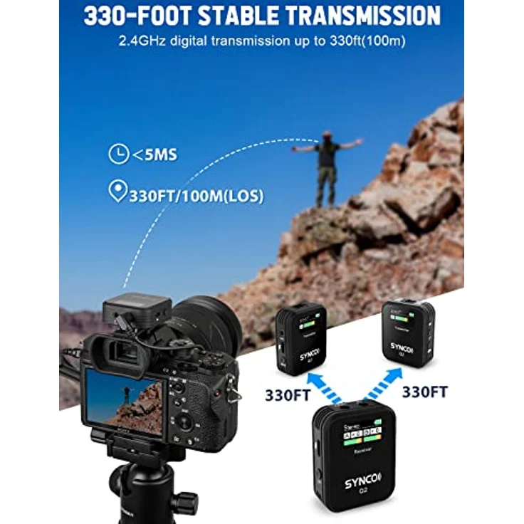 SYNCO Lavalier Wireless-Mikrofon, G2 A2, Doppel-Clip, kabellos, 2,4 GHz, Übertragung 100 m für Kamera Reflex Camcorder Smartphone, Radio-Mikrofon, Lavalier-Wireless-Professionell – Bild 3