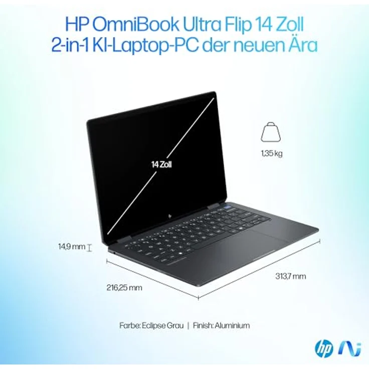 HP OmniBook Ultra Flip 14-fh0170ng, 14" 2.8K OLED Touch, Intel Core Ultra 7, 16GB RAM, 512GB SSD, Windows 11, inkl. HDMI Adapter & Pen – Bild 5