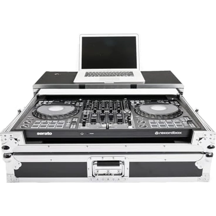 Magma DJ-Controller-Workstation DDJ-FLX10, Flightcase aus vinyllamiiniertem Sperrholz mit integrierter Laptop-Plattform und Kabelzugangsanschluss – Bild 1