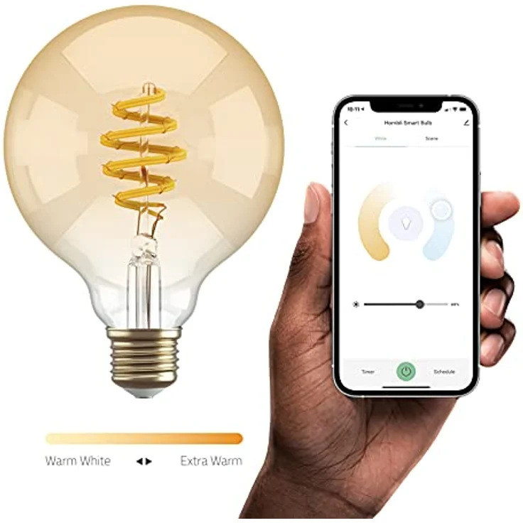 Hombli Smarte Glühbirne | E27 Dimmbares Warmweißes Licht, 1800-2700K CCT | 5.5W Filament, G95 300 Lumen | Sprachsteuerung mit App-Funktion, Kompatibel mit Google, Alexa & Siri – Bild 3