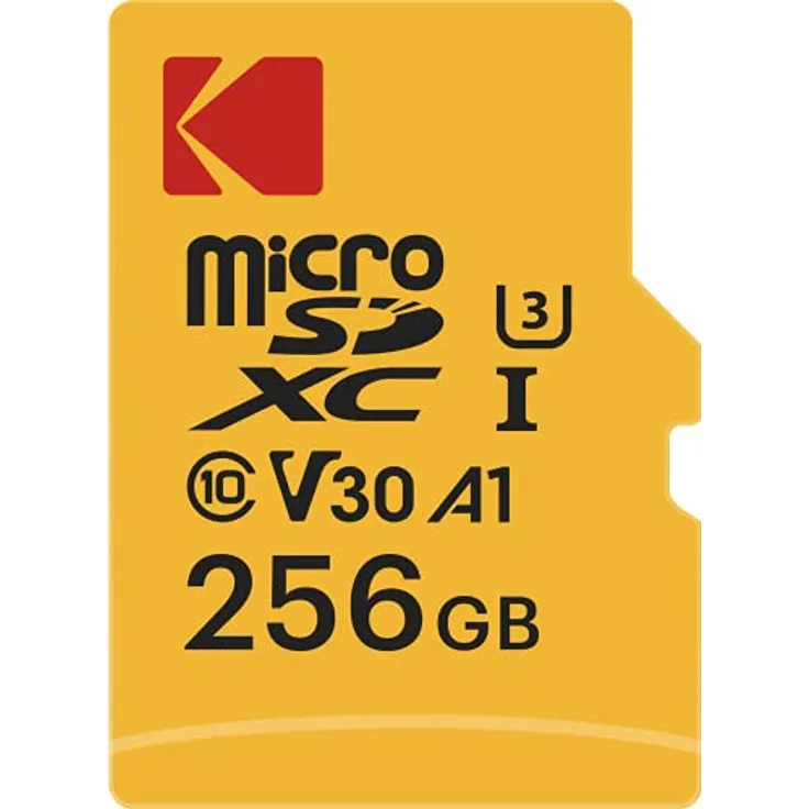 Kodak - Micro-SD-Karte 256 GB UHS-I U3 V30 A1 microSDHC/XC – Micro-SD-Speicherkarte – Lesegeschwindigkeit 95 MB/s max. – Schreibgeschwindigkeit 85 MB/s max. – zusätzlicher Speicher Multimedia-Geräte