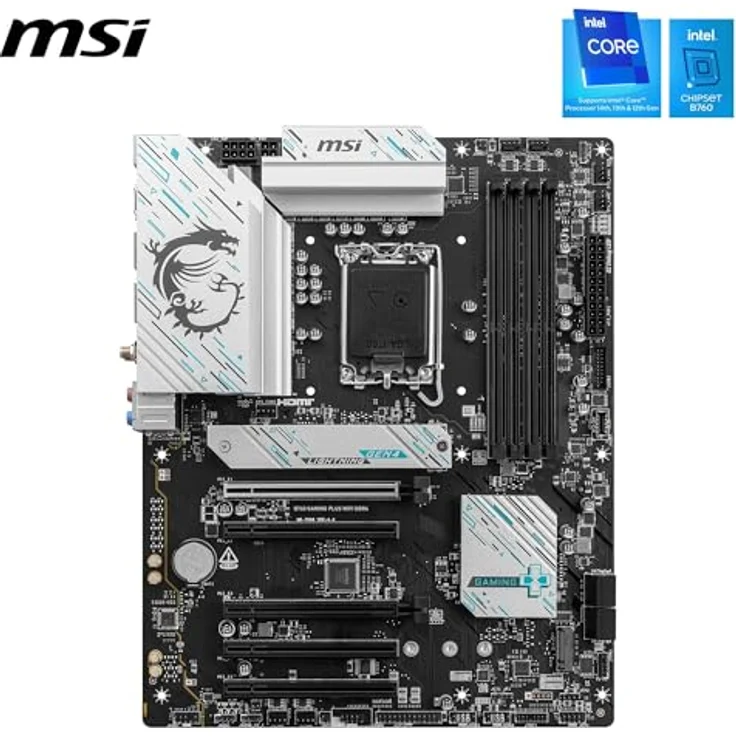 MSI B760 Gaming Plus WiFi DDR4 Mainboard, ATX - Unterstützt Intel Core Prozessoren der 14., 13. und 12. Generation, LGA 1700 - DDR4 5333+MHz/OC, 1x PCIe 4.0 x16, 2 x M.2 Gen4, 2,5G LAN, WIFI6E - Schwarz – Bild 2