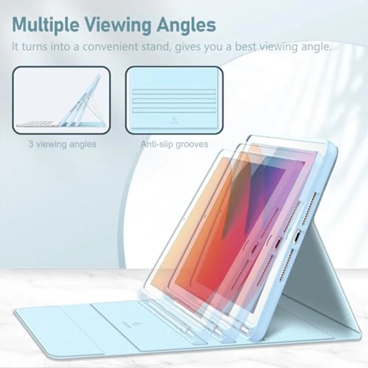 Fintie Tastatur Hülle für iPad 10.2 Zoll (9/8/ 7 Generation - 2021/2020/2019), Himmelblau - Schutzhülle mit TPU Rückschale, Pencil Halter und magnetisch Abnehmbarer Tastatur mit QWERTZ Layout – Bild 3