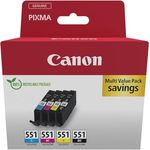 CANON CLI-551 Multipack, Original Tintenpatronen in Cyan, Magenta, Gelb und Schwarz mit ChromaLife100+ System