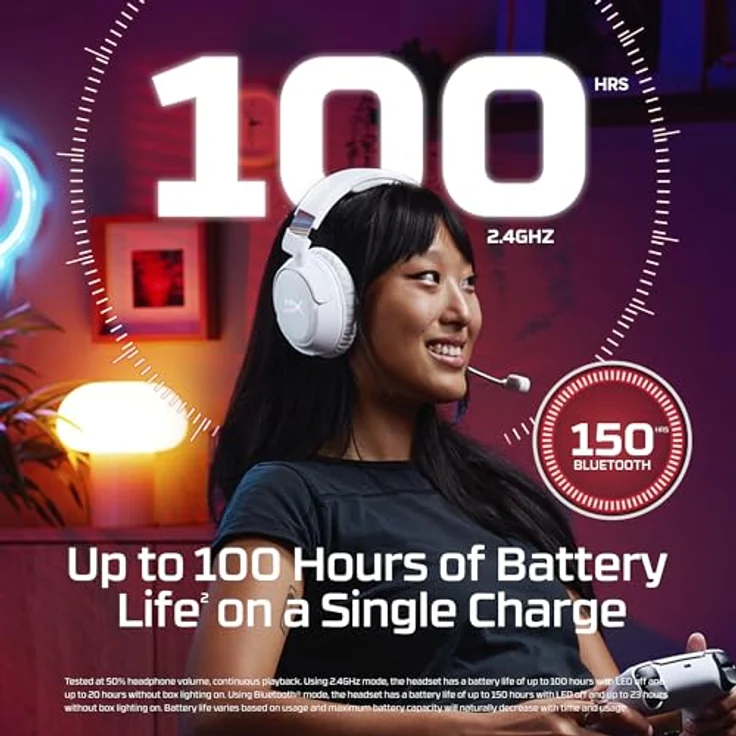 HyperX Cloud Flight 2, Wireless Gaming Headset mit RGB-Beleuchtung, weiß, 100 Stunden Akkulaufzeit – Bild 2