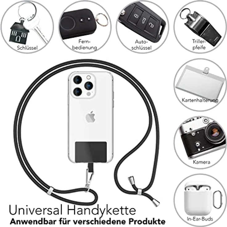 Nalia HoldMe Air, Handykette Universal für Smartphones, 160 cm Lanyard mit verstellbarer Schlaufe und Edelstahlhaken – Bild 4