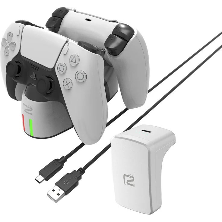 Ready2gaming PS5 Ultimate Charging Set DualSense-Ladestation, weiß, mit 2 USB-C Anschlüssen und Ladezustandsanzeige