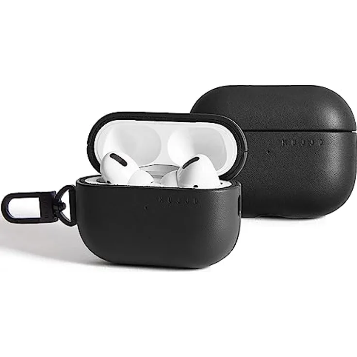Mujjo Echelon Leather AirPods Pro (1 & 2) Case, Kopfhörertasche + Schutzhülle aus Leder, Schwarz