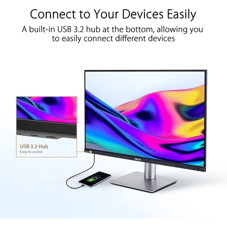 ASUS ProArt PA279CRV | 27 Zoll 4K UHD Professioneller Monitor | 16:9 IPS, 3840x2160 | ergonomisch, Pivot, Calman, hohe Farbtreue, DisplayHDR 400 | DisplayPort, HDMI, 96W USB-C, USB-Hub, Speaker – Bild 6