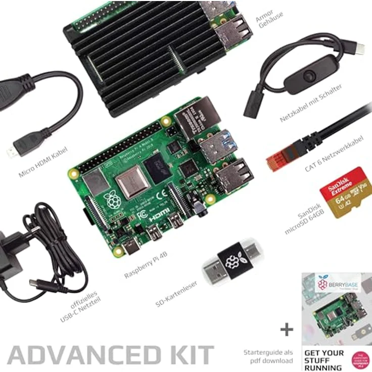 BerryBase Raspberry Pi 4B, 4GB Advanced Kit mit 64-Bit Quad-Core Prozessor, Dual-Display bis 4K, und umfangreicher Konnektivität – Bild 2