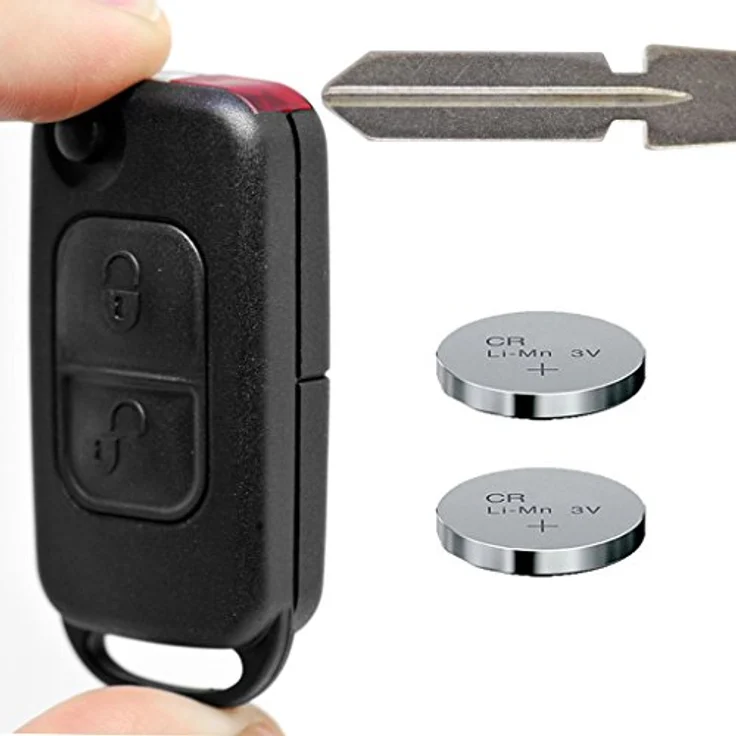 mt-key Klappschlüssel für Mercedes Benz SLK R170 und Chrysler Crossfire, 2 Tasten, mit HU39 Rohling + 2x CR2025 Knopfzelle – Bild 1