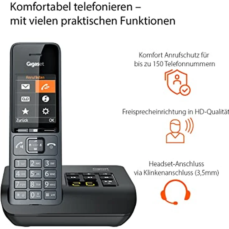 Gigaset Comfort 520A - Schnurloses DECT-Telefon mit Anrufbeantworter - Elegantes Design - Beste Audioqualität mit Freisprechfunktion - Komfort Anrufschutz - Adressbuch mit 200 Kontakten,titan-schwarz – Bild 3