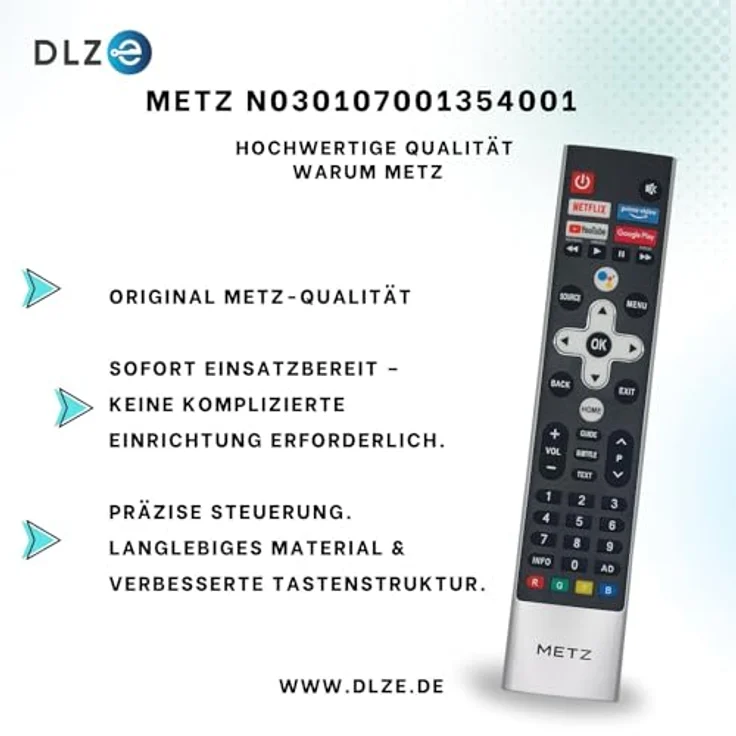 METZ Original Fernbedienung N030107-001354-001, kompatibel mit Metz TV-Modellen wie Caleo, Topas, Aurus, Solea, Cosmo – Bild 5