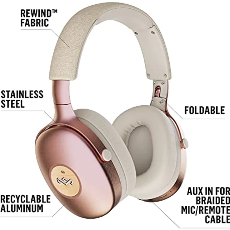 House of Marley Bluetooth Kopfhörer kabellos over-ear 'Positive Vibration XL ANC' - Kopfhörer ohne Kabel mit integriertem Mikrofon - Headphones / DJ Kopfhörer aus nachhaltigen Materialien (Rosegold) – Bild 3