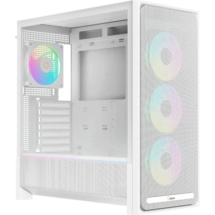 OCYPUS Ocypus Delta C70 ARGB, Midi Tower PC, Weiß, ATX/EATX/micro ATX/Mini-ITX, mit gehärtetem Glas und RGB-Beleuchtung