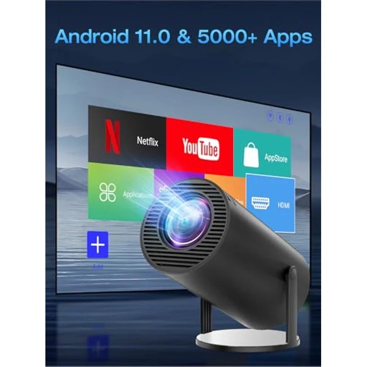 Einyoumily Mini Beamer Tragbarer 18000 Lux Projektor mit 4K Support, Android 11.0, 180° Drehung, Auto-Keystone, Bluetooth 5.2, Dualband WLAN 6, 200-Zoll-Display – Bild 2