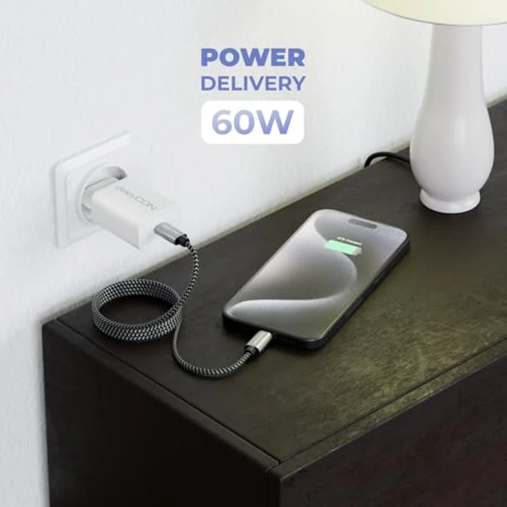 deleyCON 1m USB C Kabel PD3.0, 60W Schnellladekabel mit Nylon-Ummantelung, USB-C auf USB-C für iPhone 17 16 15 Pro Max, Galaxy S26 S25 S24 S23, Pixel, iPad Pro, MacBook Air, Switch, PS5 – Bild 5