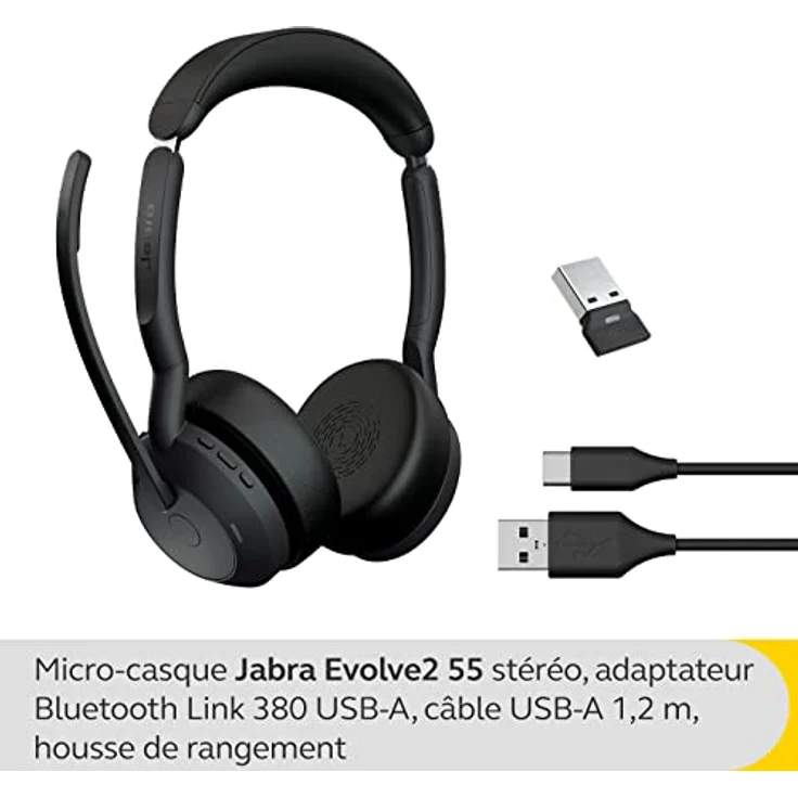 Jabra Evolve2 55 - schnurloses Stereo-Headset mit Jabra Air Comfort - Mikrofone mit Geräuschunterdrückung und ANC - für MS Teams zertifiziert, mit anderen Plattformen kompatibel - Schwarz – Bild 2
