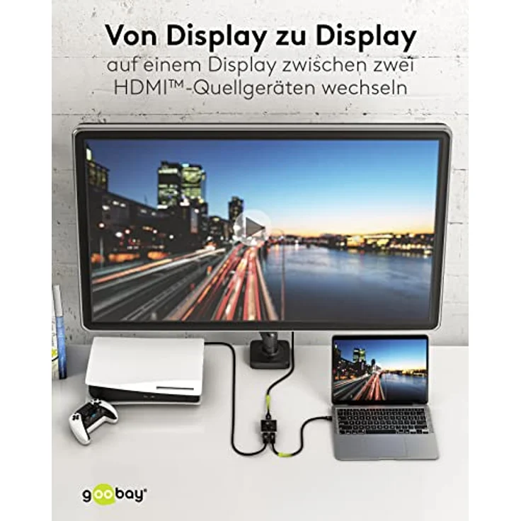 goobay 58486 HDMI Switch 2 in 1 Out / 4K bei 60Hz (2160p) HDMI Verteiler/HDMI 2.0 Umschaltbox für PS4, PS5, Laptops oder Monitore – Bild 3