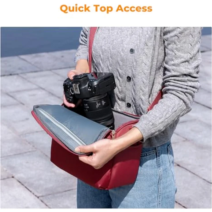 K&F CONCEPT Kamera-Rucksack, SLR-Umhängetasche mit herausnehmbarer Trennwand, wetterfester Fototasche für den Alltag, Rot – Bild 2
