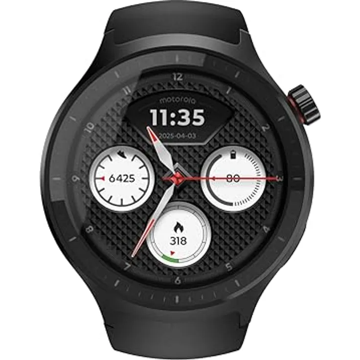 Brodos Motorola Moto Watch, 1,43" OLED-Display, IP68, 13 Tage Akkulaufzeit, BT 5.3, 512 MB, Volcanic Ash, inkl. Silicon-Armband und Ladestation