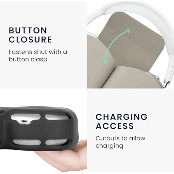 kwmobile Kopfhörer-Schutzhülle Hülle für Apple AirPods Max Case aus Polyester, Kopfhörer Tasche Etui - Cover in Hellgrau – Bild 6