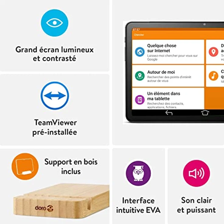 Doro Tablet, 10,4-Zoll-Display, Full HD Touchscreen, Seniorentablet mit 4 Lautsprechern, extragroße Symbole, Android 12, extra hell einstellbar, Graphit – Bild 3