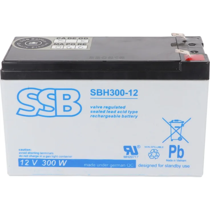 SSB SBH300-12, 12V 9Ah AGM Bleiakku mit 6,3mm Faston, ideal für Hochstrom-Anwendungen