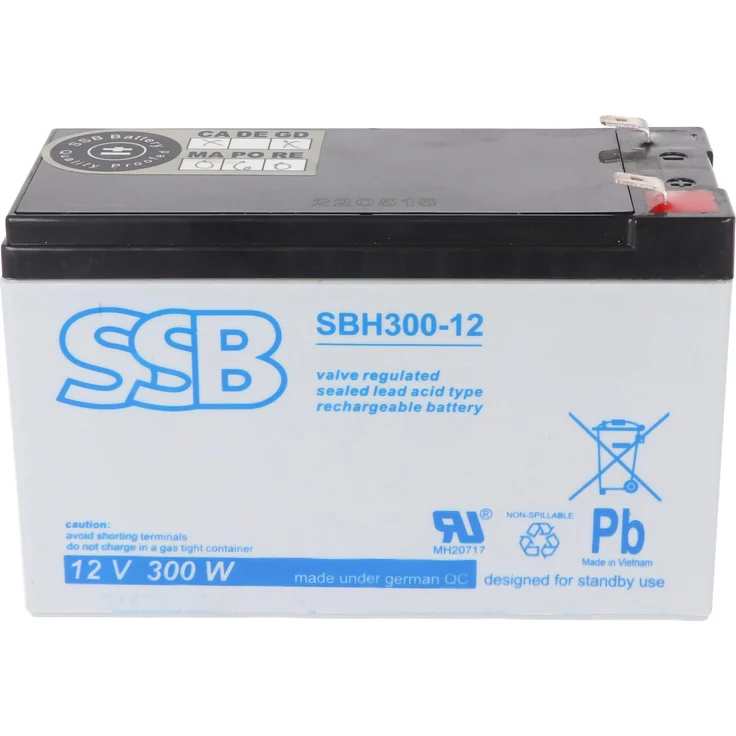 SSB SBH300-12, 12V 9Ah AGM Bleiakku mit 6,3mm Faston, ideal für Hochstrom-Anwendungen