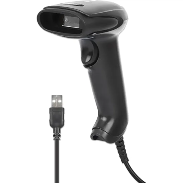 Manhattan 2D LED-Barcodescanner, kabelgebundener Barcode-Scanner für 1D- und 2D-Barcodes, bis zu 100 Scans pro Sekunde, schwarz