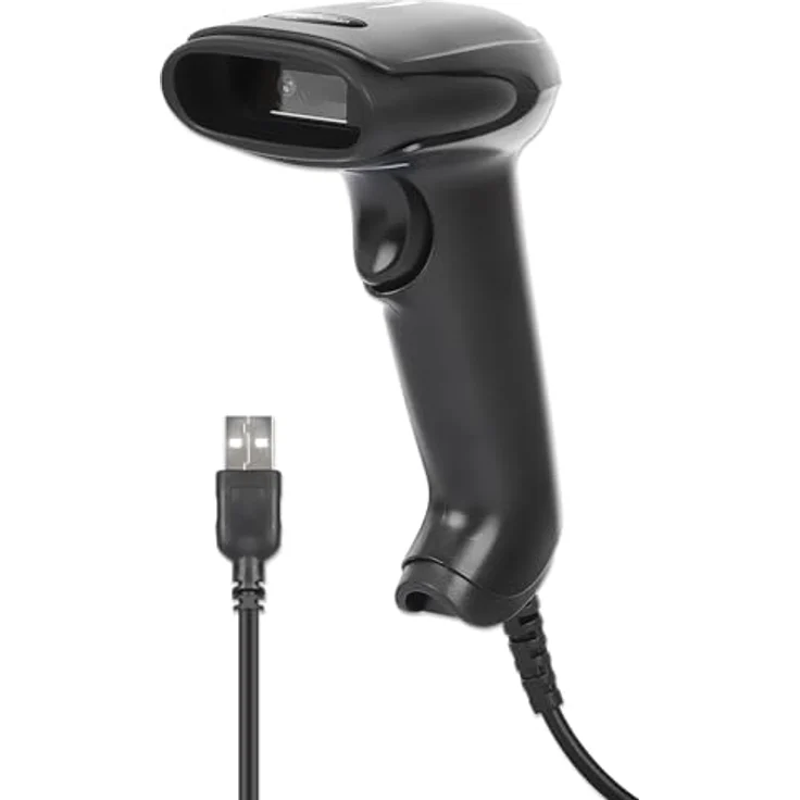 Manhattan 2D LED-Barcodescanner, kabelgebundener Barcode-Scanner für 1D- und 2D-Barcodes, bis zu 100 Scans pro Sekunde, schwarz – Bild 1