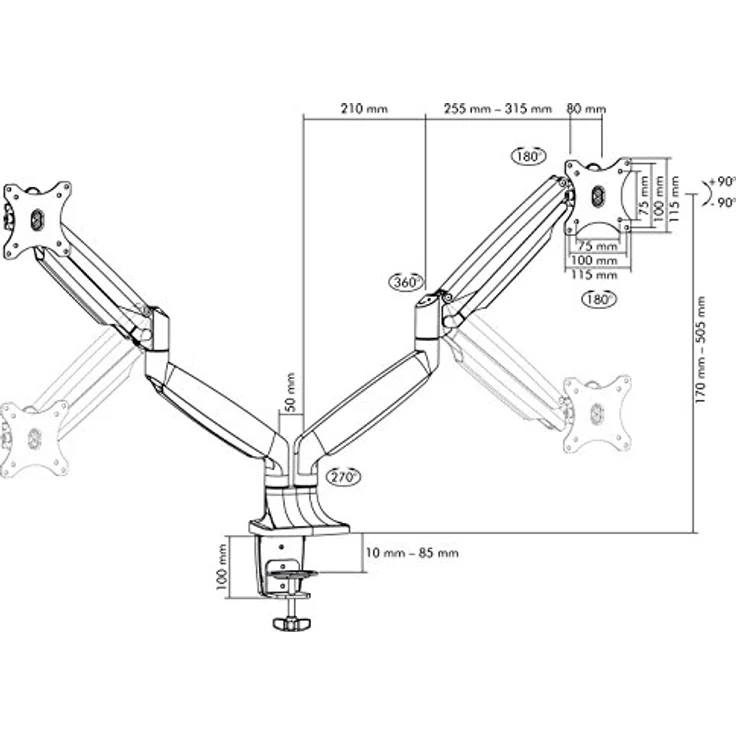 Icy Box IB-MS504-T Monitor-Tischhalterung für zwei Displays bis zu 32 Zoll (81cm) Vesa, Kabelführung, Dreh-/neigbar, Ergonomisch – Bild 6