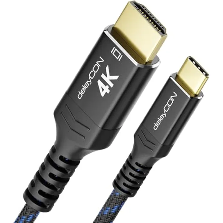 deleyCON 1,5m 4K USB-C auf HDMI Kabel, Aluminium Adapter (4K@60Hz), Thunderbolt 3/4, für iPhone 15/16/17 Pro Max, MacBook, iPad Pro/Air, Galaxy S24/S25, Plug-and-Play