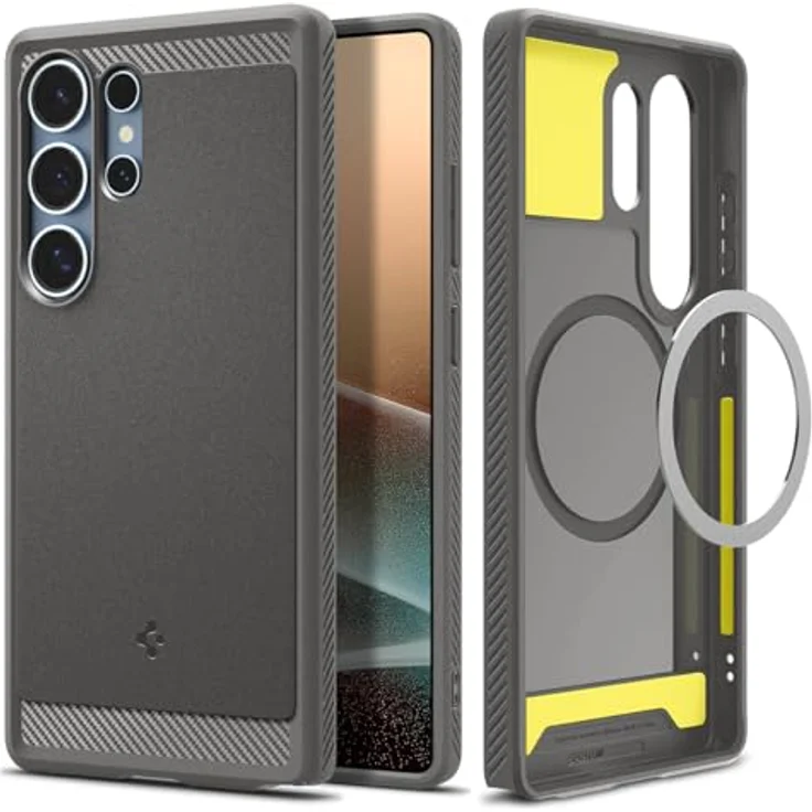 Spigen Rugged Armor MagFit Hülle für Samsung Galaxy S25 Ultra, Kompatibel mit MagSafe -Marble Gray, Einfarbiges TPU mit Karbon Look, Air Cushion Technologie, Schutzrand für Display und Kamera – Bild 1