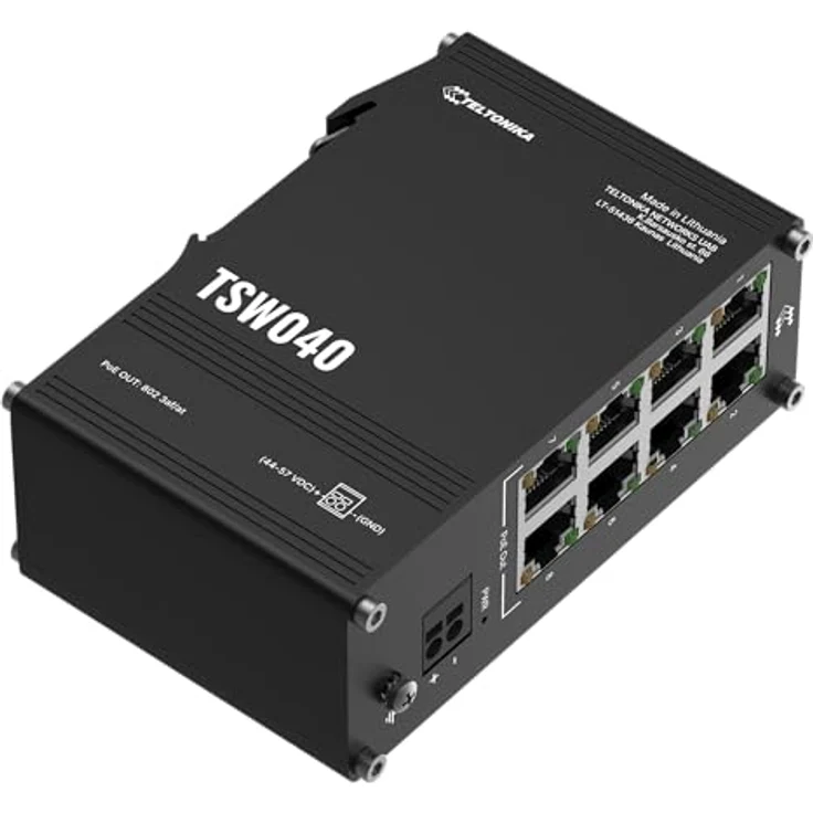 Teltonika TSW040, ungemanagter 8-Port PoE+ Switch mit 240 W Gesamtleistungsbudget, Schwarz – Bild 3