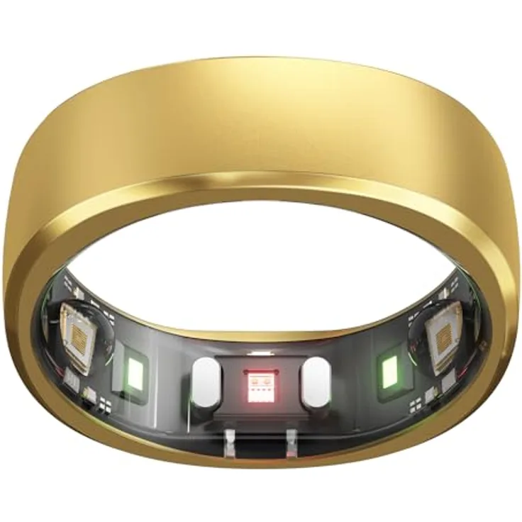 RingConn Smart Ring ohne App-Abonnement, Größe zuerst mit Größen-Set, 7 Tage Akkulaufzeit, Aktivitäts- und Schlaf-Tracker/Stress-/Herzfrequenz-Monitor, kompatibel mit iOS und Android (Gold, Größe 12)