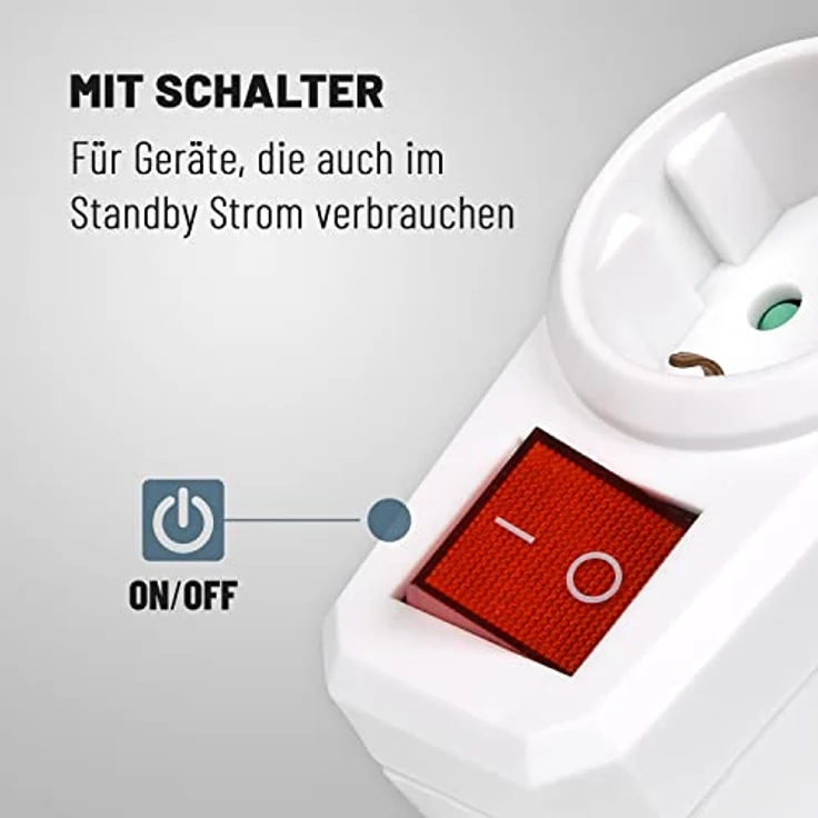 greate. 3x 1fach Steckdosenadapter mit Schalter - Zwischenschalter ohne Kabel Mehrfachsteckdose – Bild 5