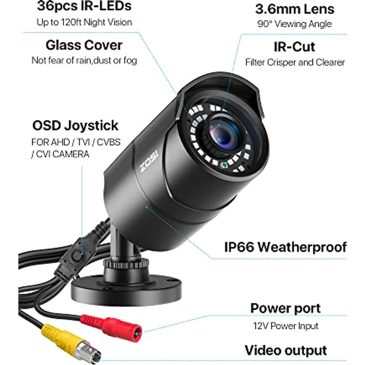 ZOSI CCTV 2.0MP 1080P Full HD Außen Überwachungskamera Sicherheitskamera 30M IR Nachtsicht BNC Kabelgebunden Metallgehäuse Schwarz – Bild 4