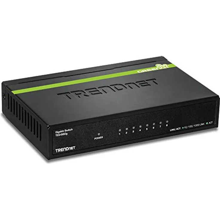 TRENDnet 8-Port Unverwalteter Gigabit GREENnet Desktop Metall Switch, Ethernet Splitter, Lüfterlos, 16Gbps Schaltkapazität, Plug & Play, TEG-S80G