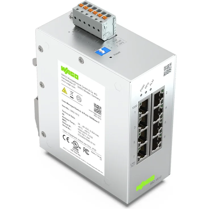 Wago Lean-Managed-Switch 852-1812, 8-Port Netzwerk Switch mit 1000BASE-T, verwaltbar und IP30 Schutzklasse