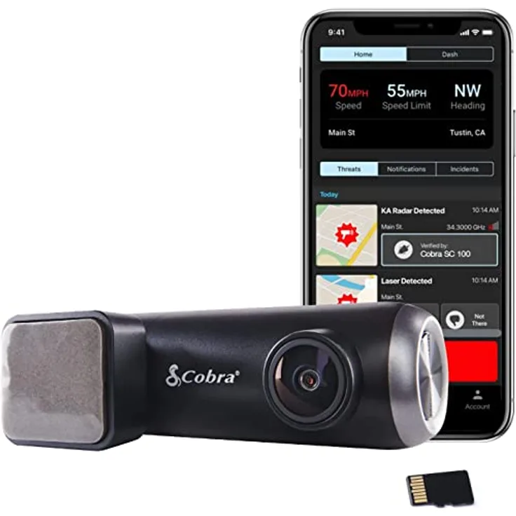 Cobra Smart Dashcam Autokamera (SC 100) - Full HD 1080P Auflösung, integriertes WiFi & GPS, 140 Grad Blickwinkel, 8GB SD Karte, Geteilte Alarme, Unfallberichte, Notfall MayDay, Drive Smarter App