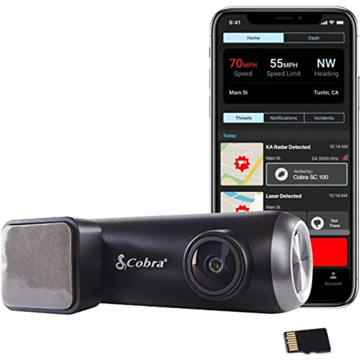 Cobra Smart Dashcam Autokamera (SC 100) - Full HD 1080P Auflösung, integriertes WiFi & GPS, 140 Grad Blickwinkel, 8GB SD Karte, Geteilte Alarme, Unfallberichte, Notfall MayDay, Drive Smarter App – Bild 1